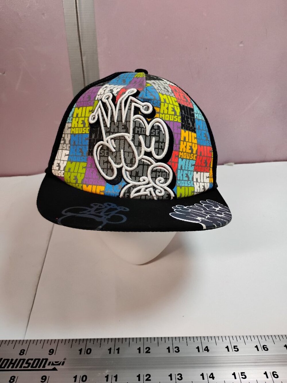 Disney Parks Mickey Mouse Graffiti Multicolor Flex Fit Flat Bill Hat Adult Cap